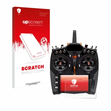 Face avant d’un emballage produit avec le logo de la marque upscreen. À côté, l’appareil Spektrum NX20 est représenté avec la 