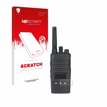 Face avant d’un emballage produit avec le logo de la marque upscreen. À côté, l’appareil Motorola XT460 est représenté avec la