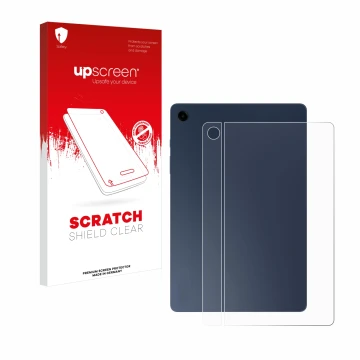 Face avant d’un emballage produit avec le logo de la marque upscreen. À côté, l’appareil Samsung Galaxy Tab A9 Plus WiFi (Arri