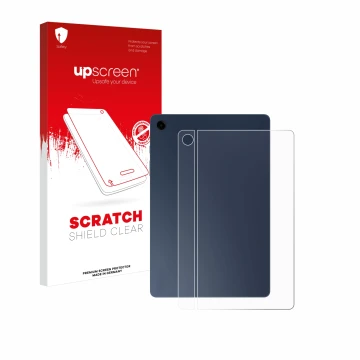Face avant d’un emballage produit avec le logo de la marque upscreen. À côté, l’appareil Samsung Galaxy Tab A9 Plus 5G (Arrièr