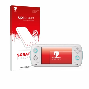 Face avant d’un emballage produit avec le logo de la marque upscreen. À côté, l’appareil AYN Odin 2 est représenté avec la pro