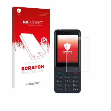 Face avant d’un emballage produit avec le logo de la marque upscreen. À côté, l’appareil TCL Onetouch 4022s est représenté ave