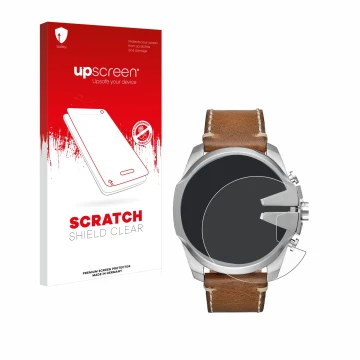 Face avant d’un emballage produit avec le logo de la marque upscreen. À côté, l’appareil Diesel Mega Chief est représenté avec