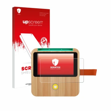 Face avant d’un emballage produit avec le logo de la marque upscreen. À côté, l’appareil tigerbox Touch Plus est représenté av