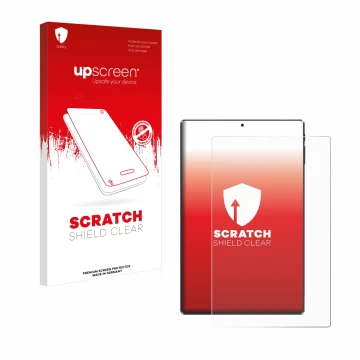 Face avant d’un emballage produit avec le logo de la marque upscreen. À côté, l’appareil Simplori M107 est représenté avec la 