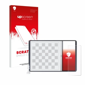 Face avant d’un emballage produit avec le logo de la marque upscreen. À côté, l’appareil Chessnut Evo est représenté avec la p