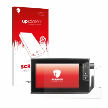 Face avant d’un emballage produit avec le logo de la marque upscreen. À côté, l’appareil Valtra SmartTouch Terminal est représ
