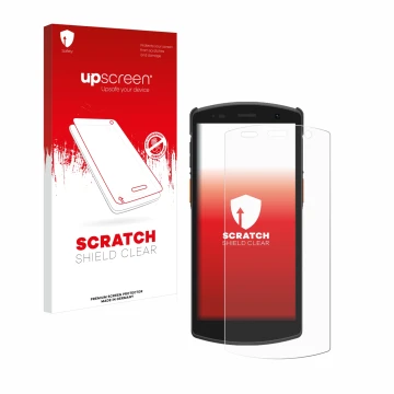 Face avant d’un emballage produit avec le logo de la marque upscreen. À côté, l’appareil Urovo CT58 est représenté avec la pro