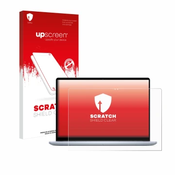 Face avant d’un emballage produit avec le logo de la marque upscreen. À côté, l’appareil Dell Inspiron 16 7640 2-in-1 est repr