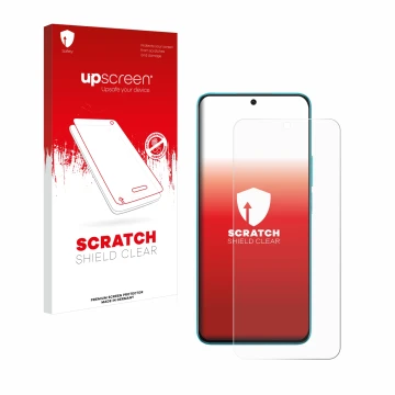 Face avant d’un emballage produit avec le logo de la marque upscreen. À côté, l’appareil Honor X8A est représenté avec la prot