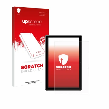 Face avant d’un emballage produit avec le logo de la marque upscreen. À côté, l’appareil Doogee U9 est représenté avec la prot