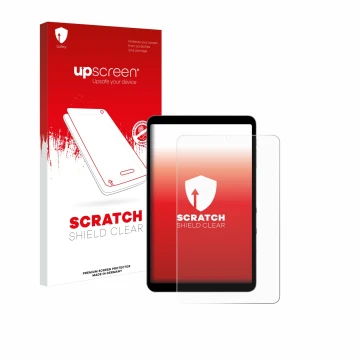 Face avant d’un emballage produit avec le logo de la marque upscreen. À côté, l’appareil Alldocube iPlay 50 mini Pro est repré