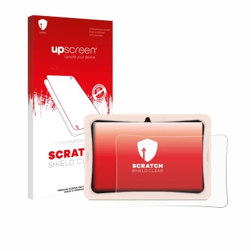Face avant d’un emballage produit avec le logo de la marque upscreen. À côté, l’appareil Doogee U10 Kid est représenté avec la