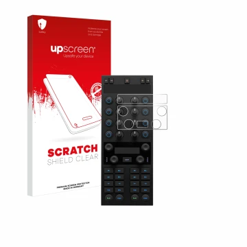 Face avant d’un emballage produit avec le logo de la marque upscreen. À côté, l’appareil Native Instruments Traktor Kontrol X1