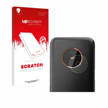 Face avant d’un emballage produit avec le logo de la marque upscreen. À côté, l’appareil Gigaset GX6 Pro (Caméra UNIQUEMENT) e