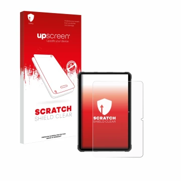 Face avant d’un emballage produit avec le logo de la marque upscreen. À côté, l’appareil Hotwav R7 est représenté avec la prot