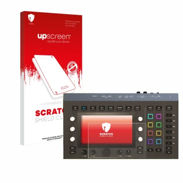 Face avant d’un emballage produit avec le logo de la marque upscreen. À côté, l’appareil Waldorf Iridium Core est représenté a