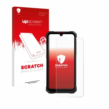 Face avant d’un emballage produit avec le logo de la marque upscreen. À côté, l’appareil Hotwav Cyber 9 Pro est représenté ave