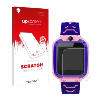 Face avant d’un emballage produit avec le logo de la marque upscreen. À côté, l’appareil Bothergu Kids Smartwatch Q12 est repr