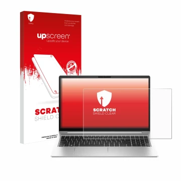 Face avant d’un emballage produit avec le logo de la marque upscreen. À côté, l’appareil HP EliteBook 640 G10 est représenté a