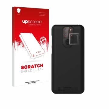 Face avant d’un emballage produit avec le logo de la marque upscreen. À côté, l’appareil Emporia Smart 5 Mini (Caméra UNIQUEME