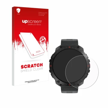 Face avant d’un emballage produit avec le logo de la marque upscreen. À côté, l’appareil Polar Grit X2 Pro est représenté avec