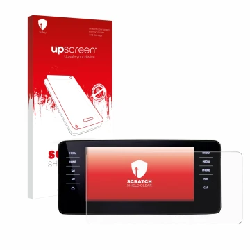 Face avant d’un emballage produit avec le logo de la marque upscreen. À côté, l’appareil Skoda Kamiq 2021 est représenté avec 