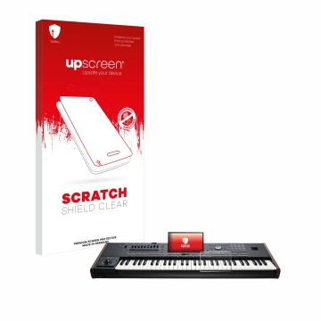 Face avant d’un emballage produit avec le logo de la marque upscreen. À côté, l’appareil KORG Pa5X est représenté avec la prot