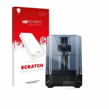 Face avant d’un emballage produit avec le logo de la marque upscreen. À côté, l’appareil Anycubic Photon Mono X 6Ks est représ