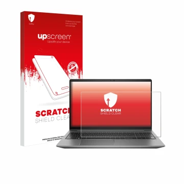 Face avant d’un emballage produit avec le logo de la marque upscreen. À côté, l’appareil HP Zbook Power 15 G10 est représenté 