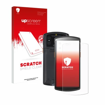 Face avant d’un emballage produit avec le logo de la marque upscreen. À côté, l’appareil Urovo DT50 5,7