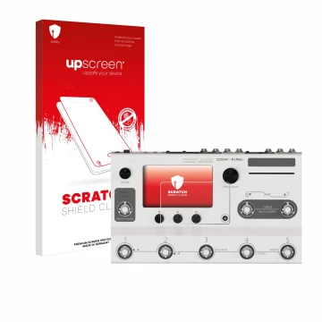 Face avant d’un emballage produit avec le logo de la marque upscreen. À côté, l’appareil Hotone Ampero II Stage est représenté