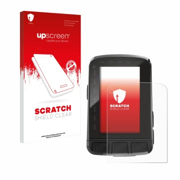 Face avant d’un emballage produit avec le logo de la marque upscreen. À côté, l’appareil Wahoo Elemnt Roam V2 GPS est représen