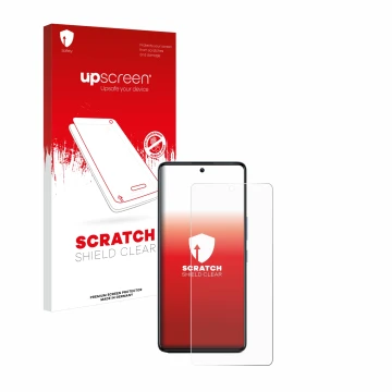 Face avant d’un emballage produit avec le logo de la marque upscreen. À côté, l’appareil Infinix GT 20 Pro est représenté avec