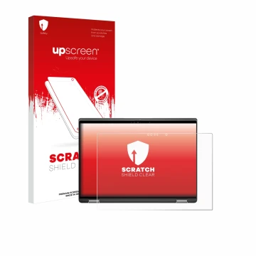 Face avant d’un emballage produit avec le logo de la marque upscreen. À côté, l’appareil Dell Latitude 7440 2-in-1 est représe