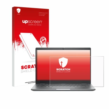 Face avant d’un emballage produit avec le logo de la marque upscreen. À côté, l’appareil Dell Latitude 5350 Laptop est représe