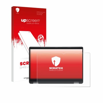 Face avant d’un emballage produit avec le logo de la marque upscreen. À côté, l’appareil Dell Latitude 5350 2-in-1 est représe