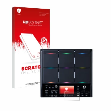 Face avant d’un emballage produit avec le logo de la marque upscreen. À côté, l’appareil Roland SPD-SX PRO est représenté avec