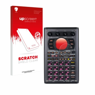 Face avant d’un emballage produit avec le logo de la marque upscreen. À côté, l’appareil Roland SP-404MKII est représenté avec