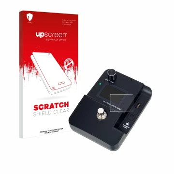 Face avant d’un emballage produit avec le logo de la marque upscreen. À côté, l’appareil Harley Benton AirBorne Pro 5.8Ghz est