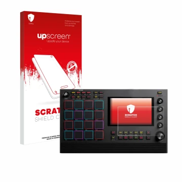 Face avant d’un emballage produit avec le logo de la marque upscreen. À côté, l’appareil Akai MPC Live II est représenté avec 