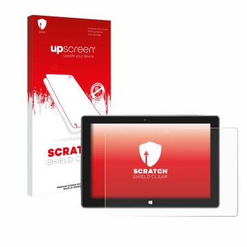Face avant d’un emballage produit avec le logo de la marque upscreen. À côté, l’appareil SZTPS Tablet 10.1