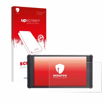 Face avant d’un emballage produit avec le logo de la marque upscreen. À côté, l’appareil Portkeys PT6 est représenté avec la p