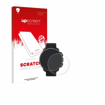Face avant d’un emballage produit avec le logo de la marque upscreen. À côté, l’appareil Suunto Vertical Solar est représenté 