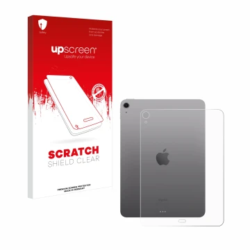 Face avant d’un emballage produit avec le logo de la marque upscreen. À côté, l’appareil Apple iPad Air 11