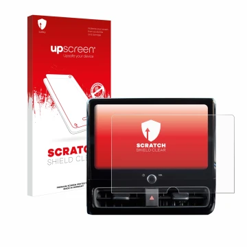 Face avant d’un emballage produit avec le logo de la marque upscreen. À côté, l’appareil Toyota Yaris 2024 Smart Connect 10.5