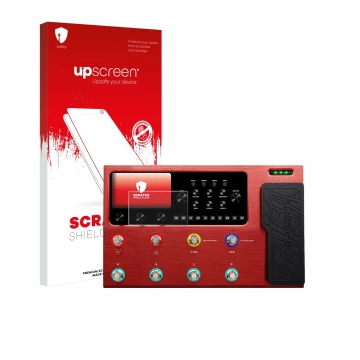 Face avant d’un emballage produit avec le logo de la marque upscreen. À côté, l’appareil Valeton GP-200R est représenté avec l