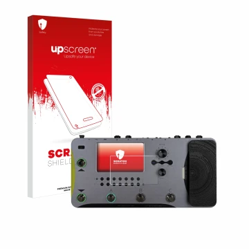 Face avant d’un emballage produit avec le logo de la marque upscreen. À côté, l’appareil Mooer GE1000 est représenté avec la p