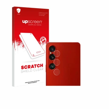 Face avant d’un emballage produit avec le logo de la marque upscreen. À côté, l’appareil Sony Xperia 1 VI (Caméra UNIQUEMENT) 