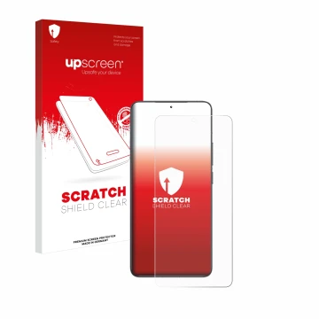 Face avant d’un emballage produit avec le logo de la marque upscreen. À côté, l’appareil Xiaomi Poco F6 Pro est représenté ave